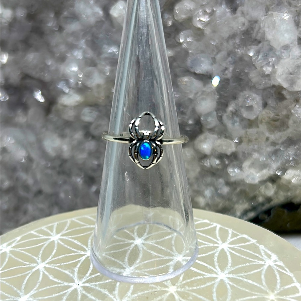 Sterling Silver Blue Opal Spider Ring